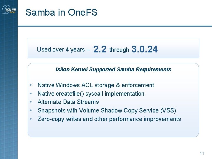 Samba in One. FS Used over 4 years – 2. 2 through 3. 0. Samba in One. FS Used over 4 years – 2. 2 through 3. 0.