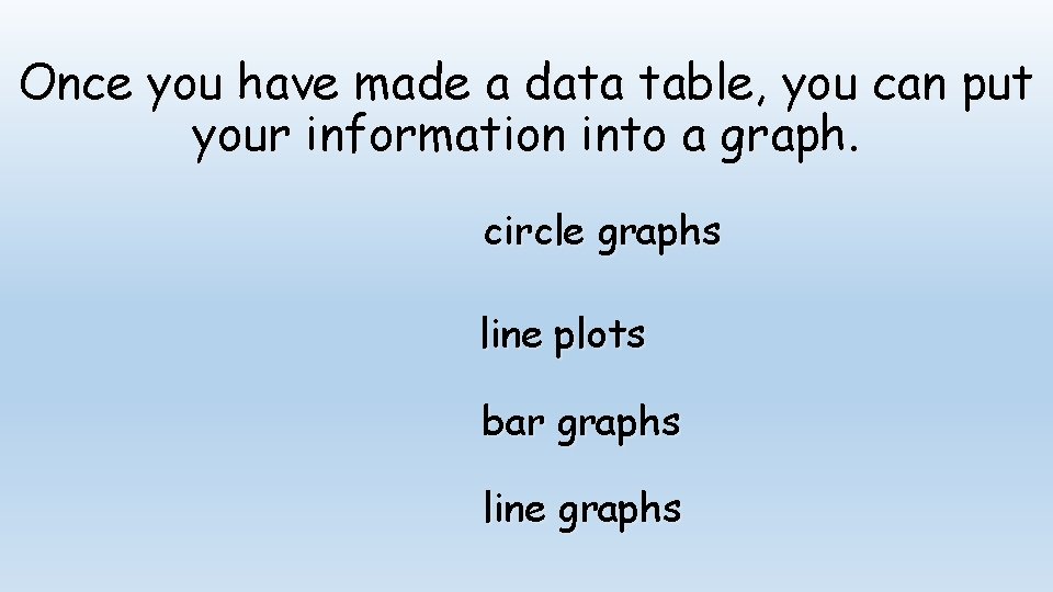 Once you have made a data table, you can put your information into a