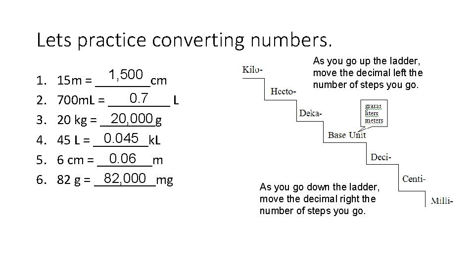 Lets practice converting numbers. 1. 2. 3. 4. 5. 6. 1, 500 15 m