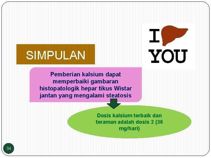 SIMPULAN Pemberian kalsium dapat memperbaiki gambaran histopatologik hepar tikus Wistar jantan yang mengalami steatosis