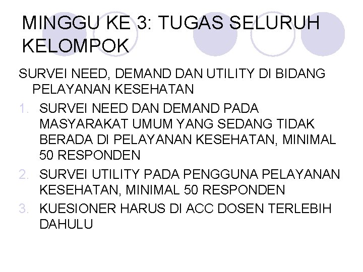 MINGGU KE 3: TUGAS SELURUH KELOMPOK SURVEI NEED, DEMAND DAN UTILITY DI BIDANG PELAYANAN