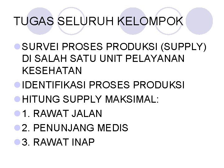 TUGAS SELURUH KELOMPOK l SURVEI PROSES PRODUKSI (SUPPLY) DI SALAH SATU UNIT PELAYANAN KESEHATAN