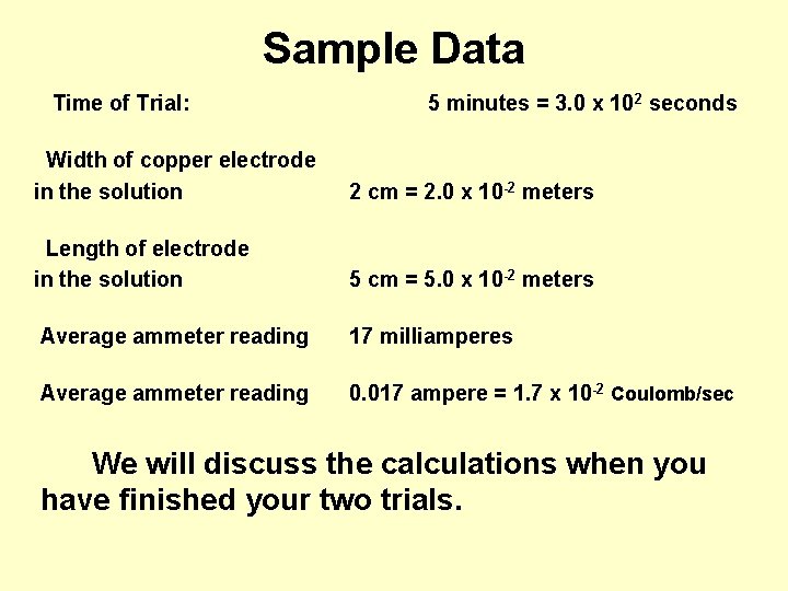 Sample Data Time of Trial: 5 minutes = 3. 0 x 102 seconds Width