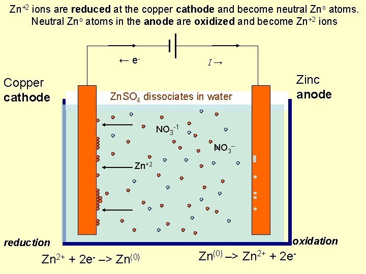 Zn+2 ions are reduced at the copper cathode and become neutral Zno atoms. Neutral