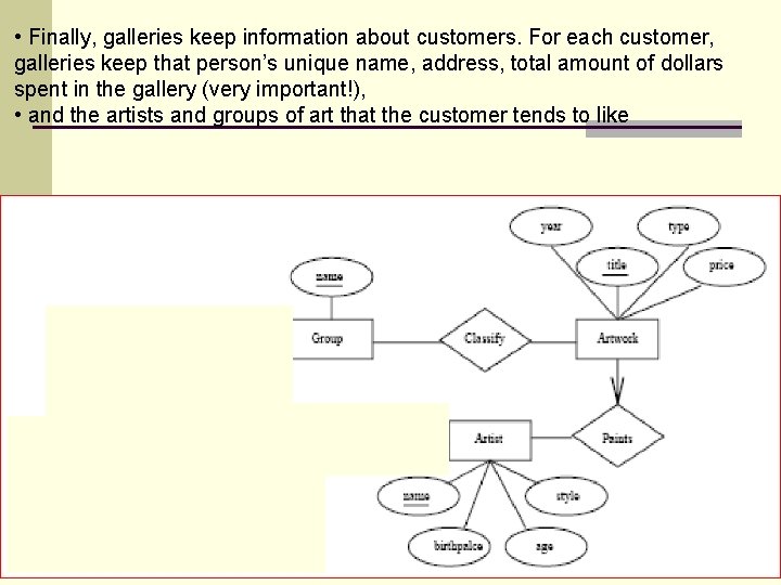  • Finally, galleries keep information about customers. For each customer, galleries keep that