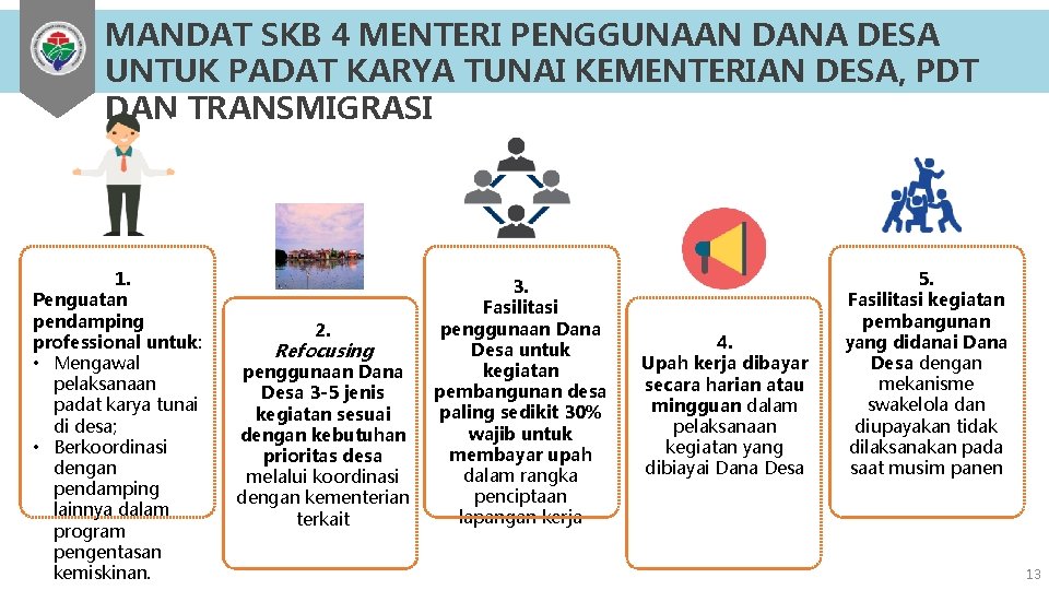 MANDAT SKB 4 MENTERI PENGGUNAAN DANA DESA UNTUK PADAT KARYA TUNAI KEMENTERIAN DESA, PDT