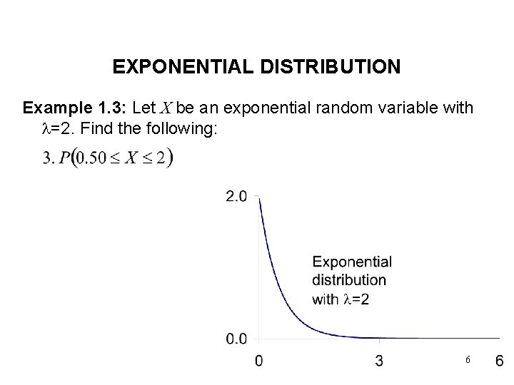 EXPONENTIAL DISTRIBUTION Example 1. 3: Let X be an exponential random variable with =2.