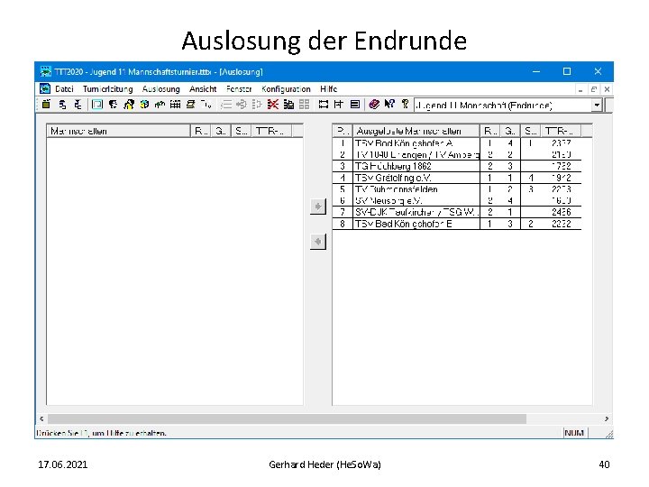 Auslosung der Endrunde 17. 06. 2021 Gerhard Heder (He. So. Wa) 40 