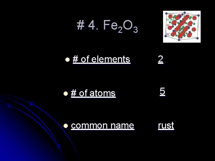 # 4. Fe 2 O 3 l # of elements 2 l # of
