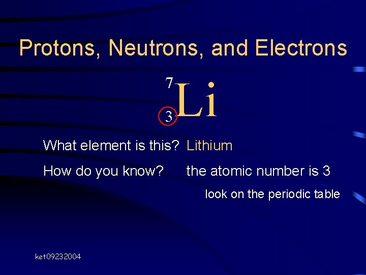 Protons, Neutrons, and Electrons 7 3 Li What element is this? Lithium How do Protons, Neutrons, and Electrons 7 3 Li What element is this? Lithium How do
