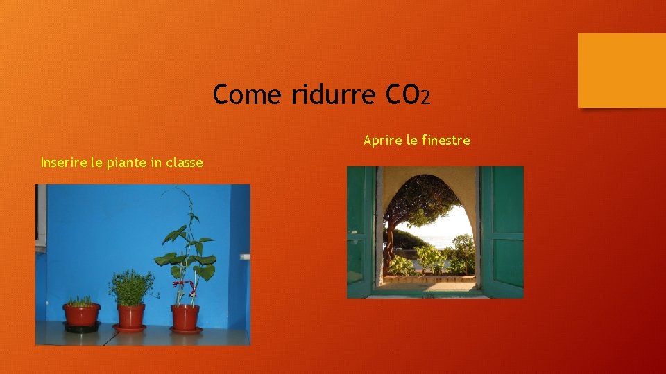 Come ridurre CO 2 Aprire le finestre Inserire le piante in classe 