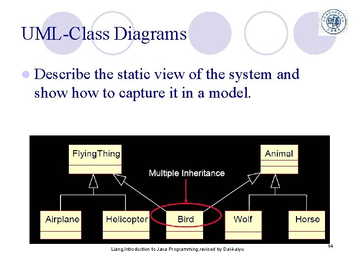 UML-Class Diagrams l Describe the static view of the system and show to capture UML-Class Diagrams l Describe the static view of the system and show to capture