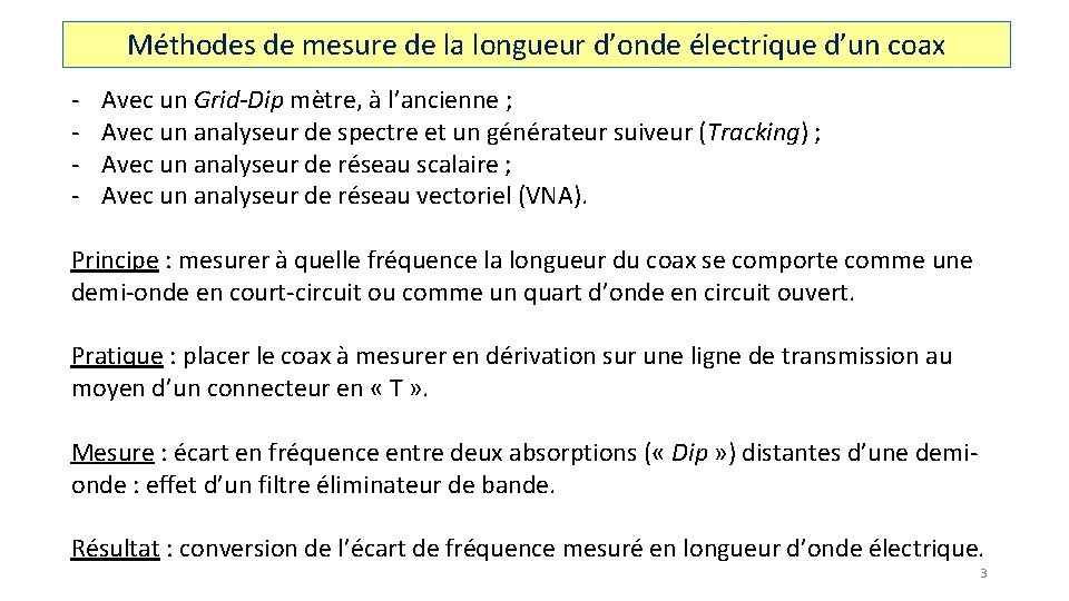 Méthodes de mesure de la longueur d’onde électrique d’un coax - Avec un Grid-Dip