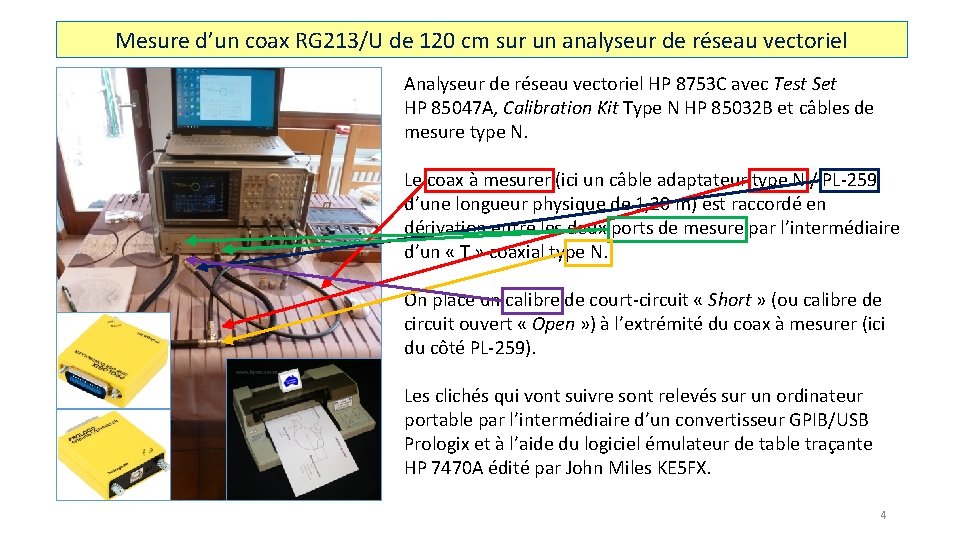 Mesure d’un coax RG 213/U de 120 cm sur un analyseur de réseau vectoriel