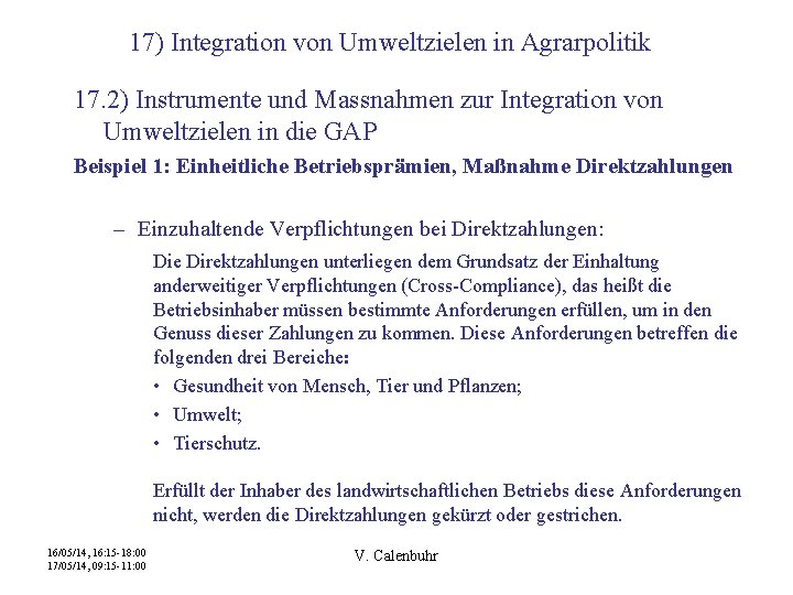 17) Integration von Umweltzielen in Agrarpolitik 17. 2) Instrumente und Massnahmen zur Integration von