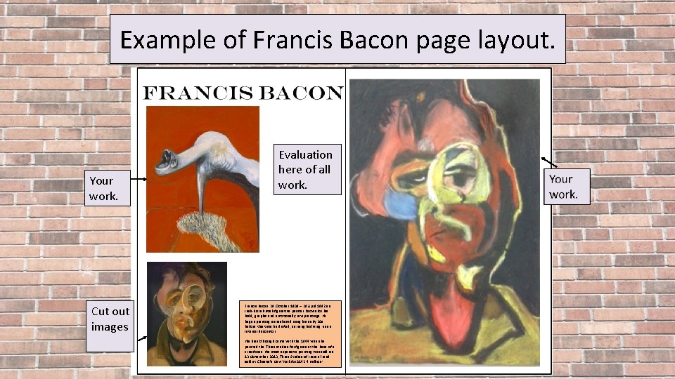 Example of Francis Bacon page layout. Your work. Cut out images Evaluation here of