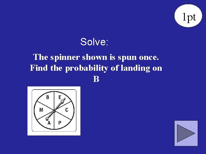 1 pt Solve: The spinner shown is spun once. Find the probability of landing