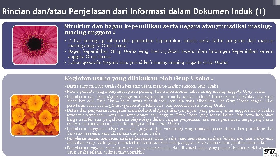 Rincian dan/atau Penjelasan dari Informasi dalam Dokumen Induk (1) Struktur dan bagan kepemilikan serta