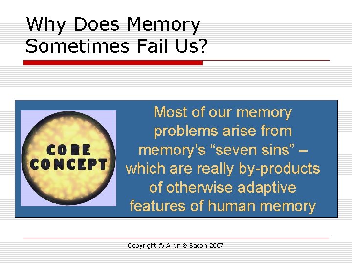 Why Does Memory Sometimes Fail Us? Most of our memory problems arise from memory’s