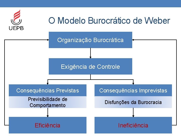 O Modelo Burocrático de Weber Organização Burocrática Exigência de Controle Consequências Previstas Consequências Imprevistas