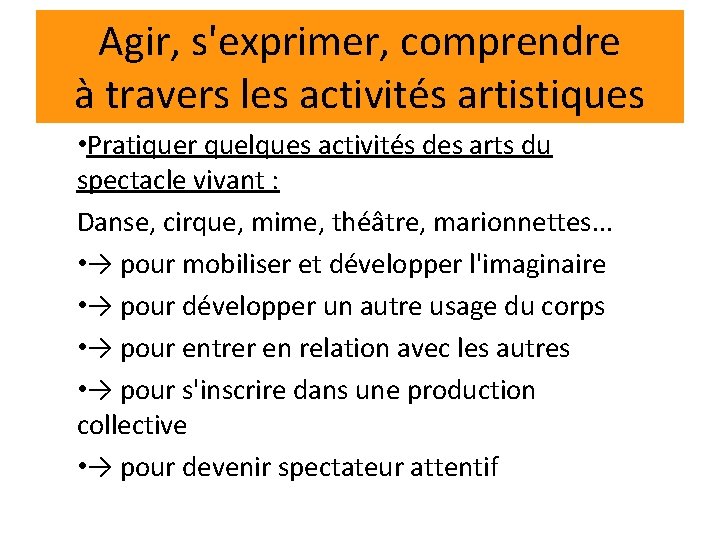 Agir, s'exprimer, comprendre à travers les activités artistiques • Pratiquer quelques activités des arts