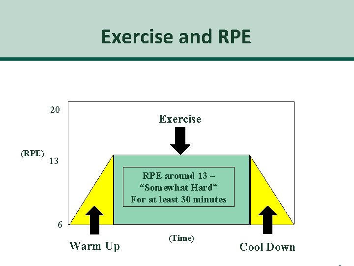 Exercise and RPE 20 (RPE) Exercise 13 RPE around 13 – “Somewhat Hard” For
