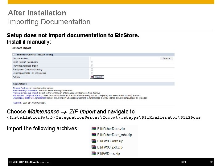 After Installation Importing Documentation Setup does not import documentation to Biz. Store. Install it