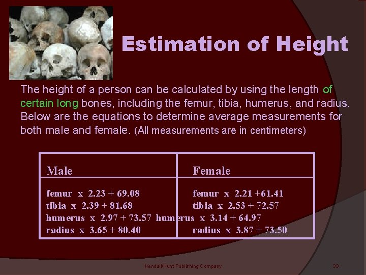 Estimation of Height The height of a person can be calculated by using the