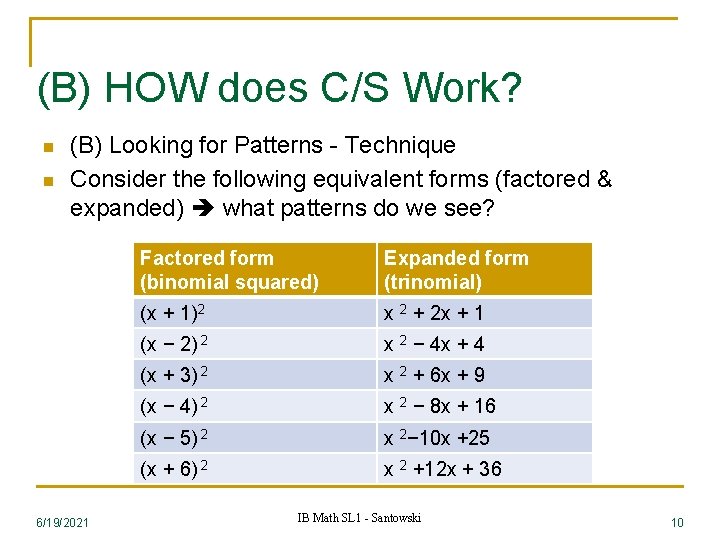 (B) HOW does C/S Work? n n (B) Looking for Patterns - Technique Consider