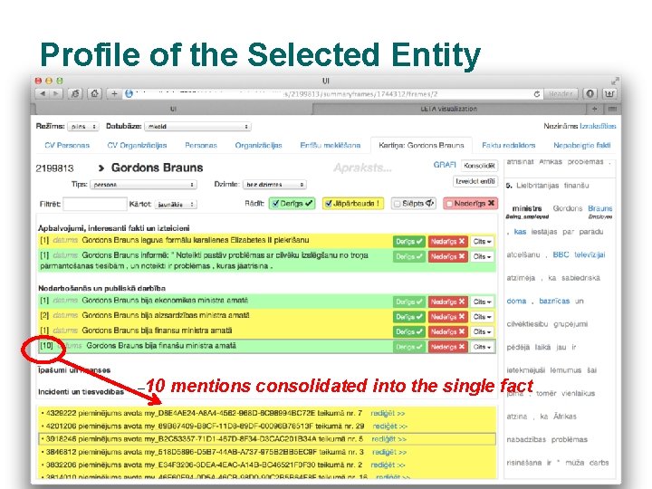 Profile of the Selected Entity – 10 mentions consolidated into the single fact 