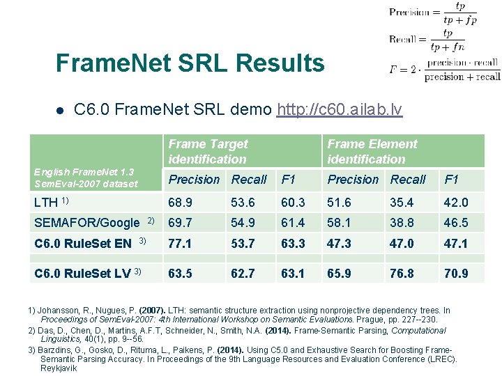 Frame. Net SRL Results l C 6. 0 Frame. Net SRL demo http: //c