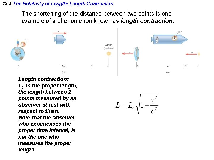 28. 4 The Relativity of Length: Length Contraction The shortening of the distance between