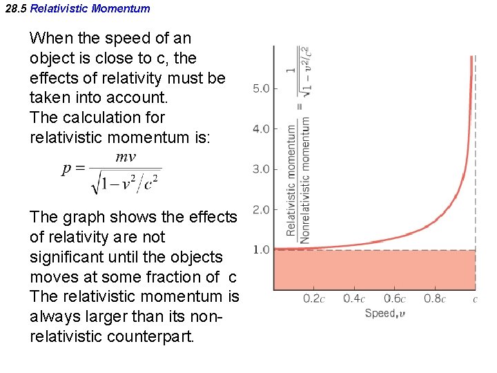 28. 5 Relativistic Momentum When the speed of an object is close to c,