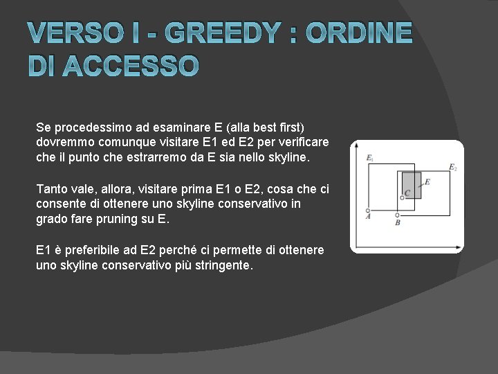 VERSO I - GREEDY : ORDINE DI ACCESSO Se procedessimo ad esaminare E (alla