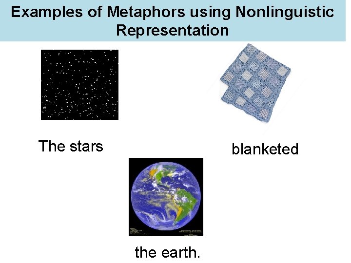 Examples of Metaphors using Nonlinguistic Representation The stars blanketed the earth. 