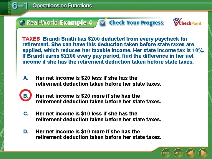 TAXES Brandi Smith has $200 deducted from every paycheck for retirement. She can have TAXES Brandi Smith has $200 deducted from every paycheck for retirement. She can have
