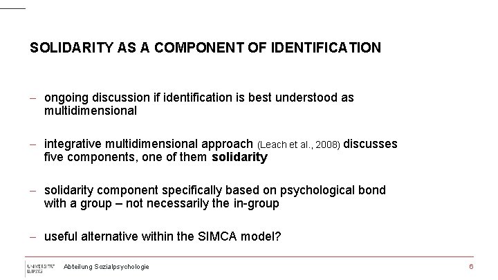 SOLIDARITY AS A COMPONENT OF IDENTIFICATION - ongoing discussion if identification is best understood