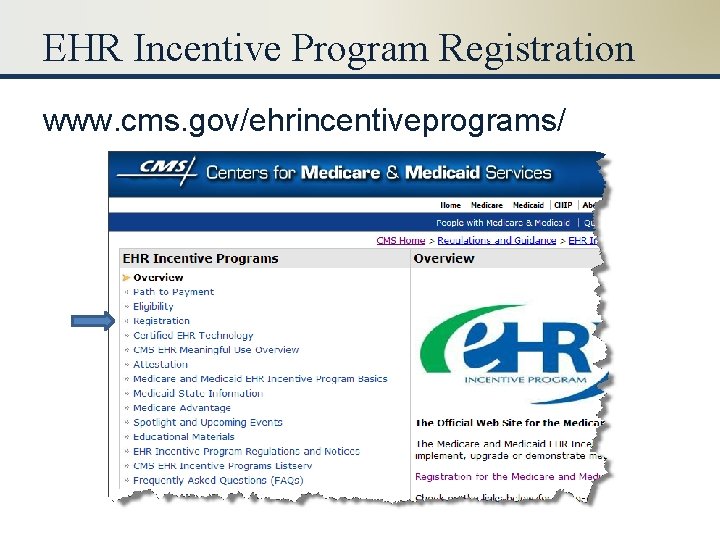 EHR Incentive Program Registration www. cms. gov/ehrincentiveprograms/ 