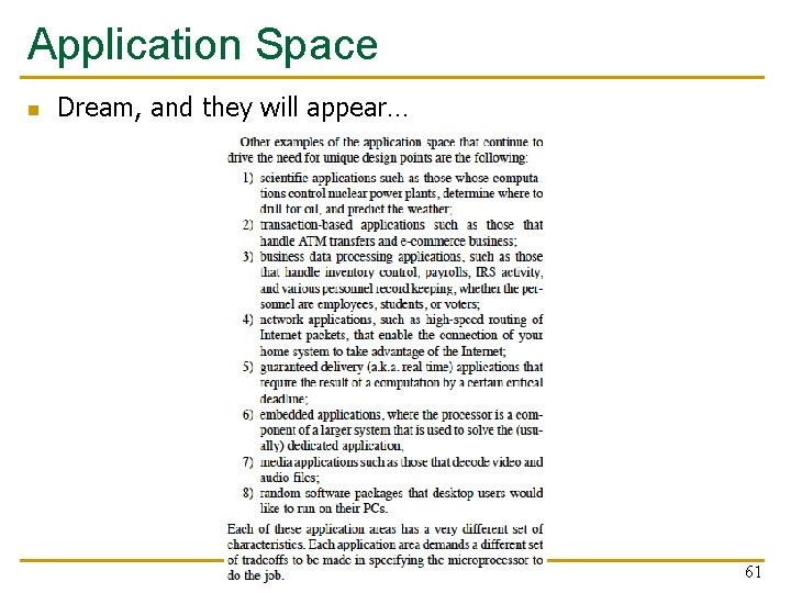 Application Space n Dream, and they will appear… 61 