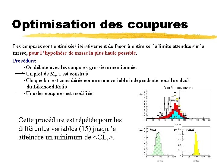 Optimisation des coupures Les coupures sont optimisées itérativement de façon à optimiser la limite