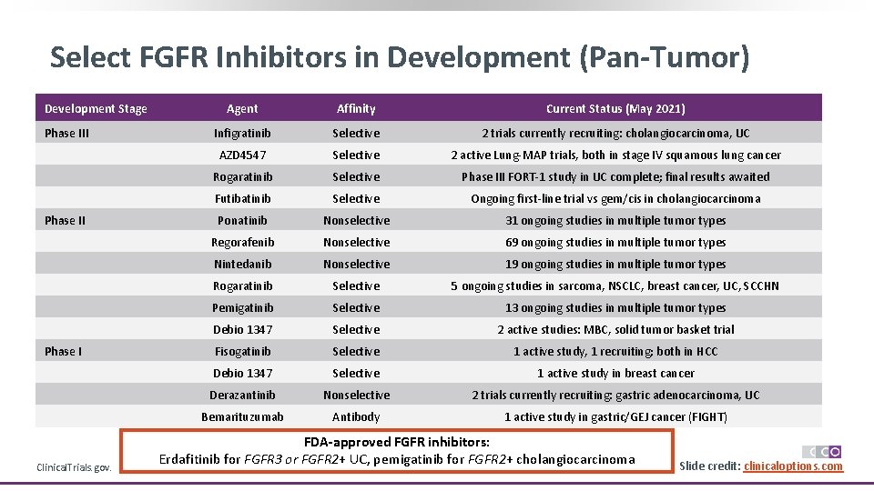 Select FGFR Inhibitors in Development (Pan-Tumor) Development Stage Phase III Phase I Clinical. Trials.