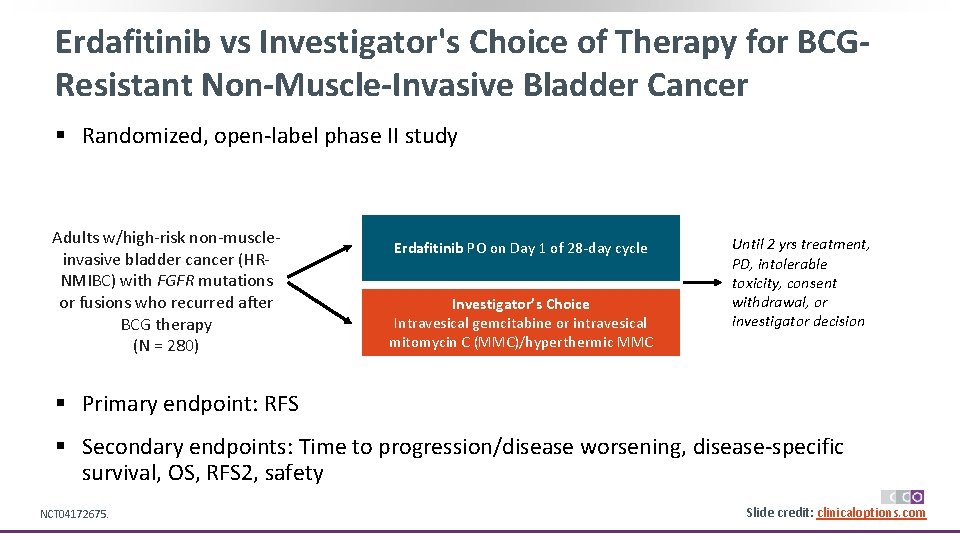 Erdafitinib vs Investigator's Choice of Therapy for BCGResistant Non-Muscle-Invasive Bladder Cancer § Randomized, open-label