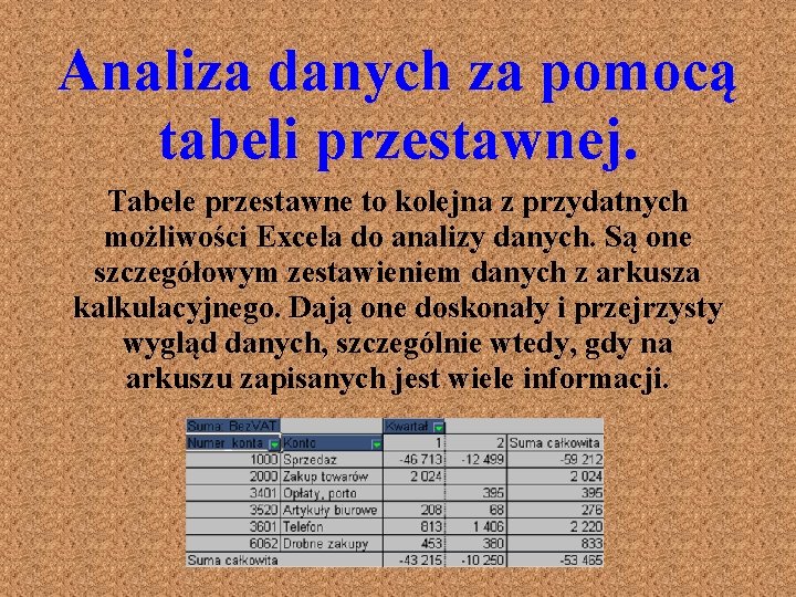 Analiza danych za pomocą tabeli przestawnej. Tabele przestawne to kolejna z przydatnych możliwości Excela