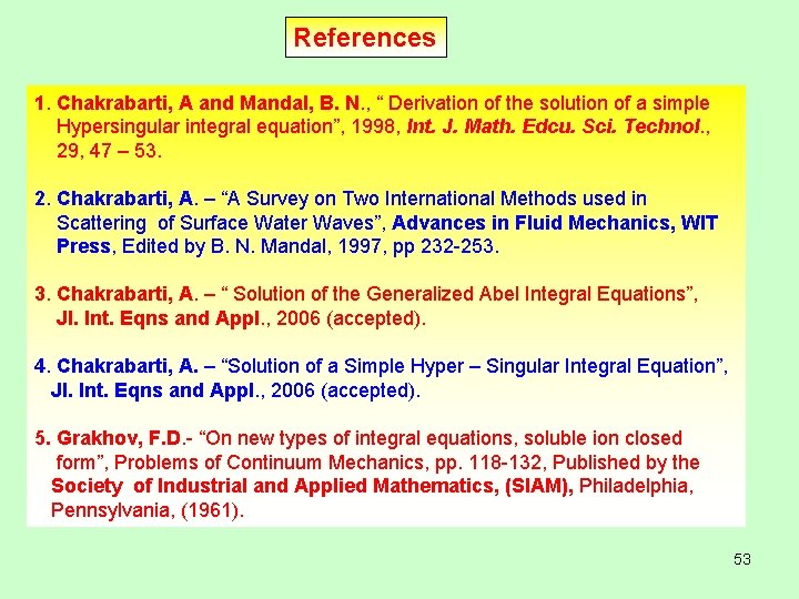 References 1. Chakrabarti, A and Mandal, B. N. , “ Derivation of the solution