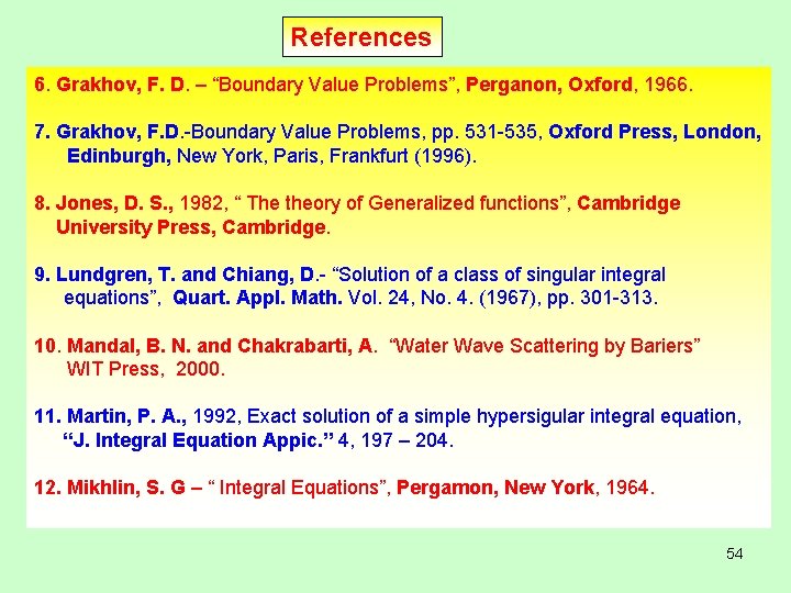 References 6. Grakhov, F. D. – “Boundary Value Problems”, Perganon, Oxford, 1966. 7. Grakhov,