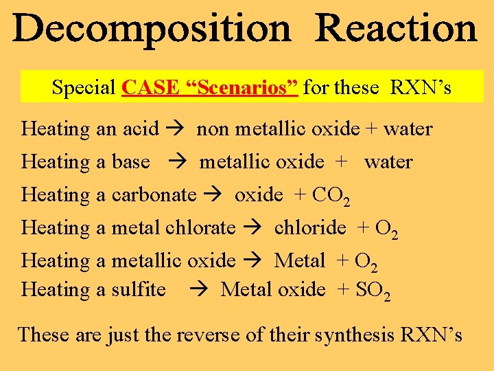 Special CASE “Scenarios” for these RXN’s Heating an acid non metallic oxide + water