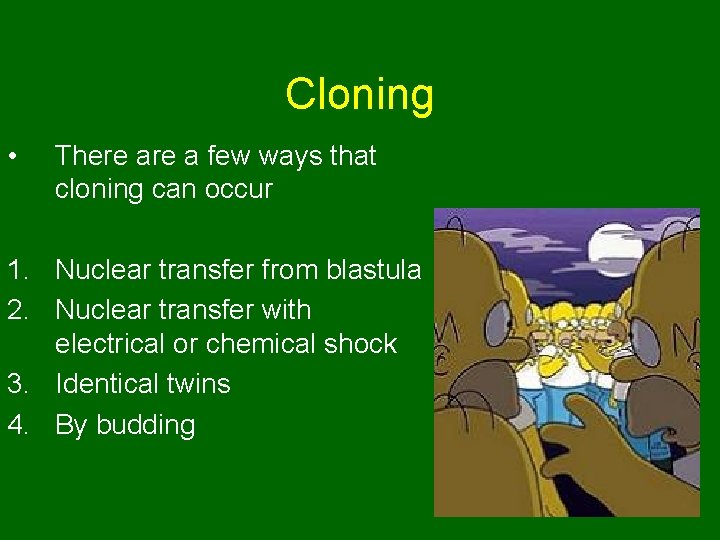 Cloning • There a few ways that cloning can occur 1. Nuclear transfer from