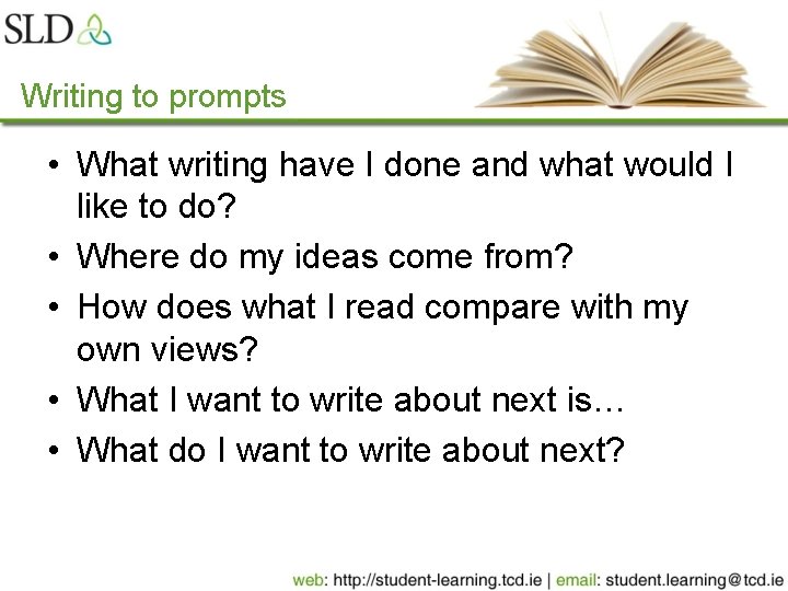 Writing to prompts • What writing have I done and what would I like