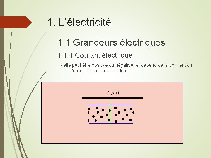 1. L’électricité 1. 1 Grandeurs électriques 1. 1. 1 Courant électrique → elle peut