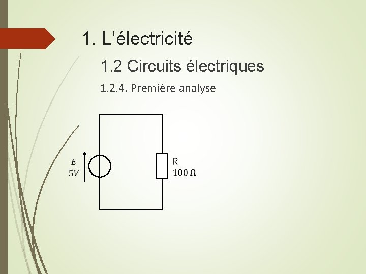 1. L’électricité 1. 2 Circuits électriques 1. 2. 4. Première analyse 